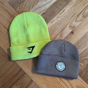 Gymshark Neon Yellow and Tan Beanie Set